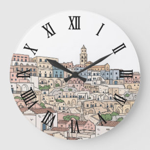 Relógio Grande Cartão Postal de Ilustração de Viagem Matera Itáli