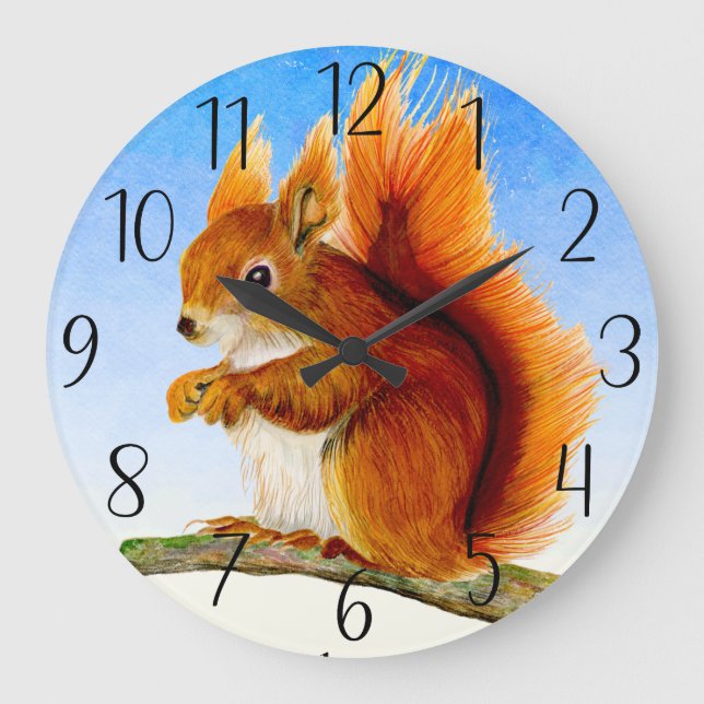 Relógio Grande Cartão-postal de pintura com aquarela de esquilo v (Frente)
