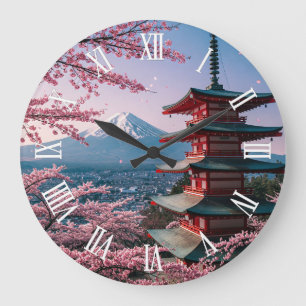 Relógio Grande Cartão Postal do Japão Monte Fuji Fujisan Flores d
