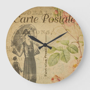 Relógio Grande Cartão postal floral francês de moda