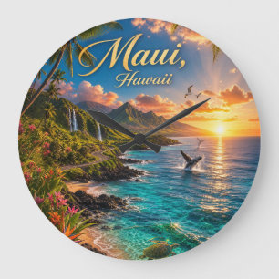 Relógio Grande Cartaz de Viagem da Costa Tropical do Maui Havaí