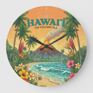 Relógio Grande Cartazes de Viagem Havaianos Antigos - Ilha do Hav