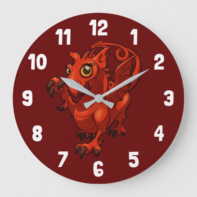 Relógio Grande Cartografia Rampant Little Welsh Baby Red Dragon (Frente)