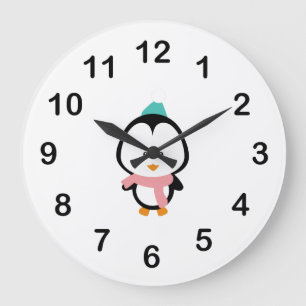 Relógio Grande Cartoon de pinguim bonito