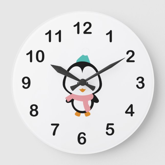 Relógio Grande Cartoon de pinguim bonito (Frente)