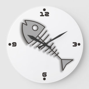 Relógio Grande Cartoon Fish Bones Engraçado Wall Clock com número