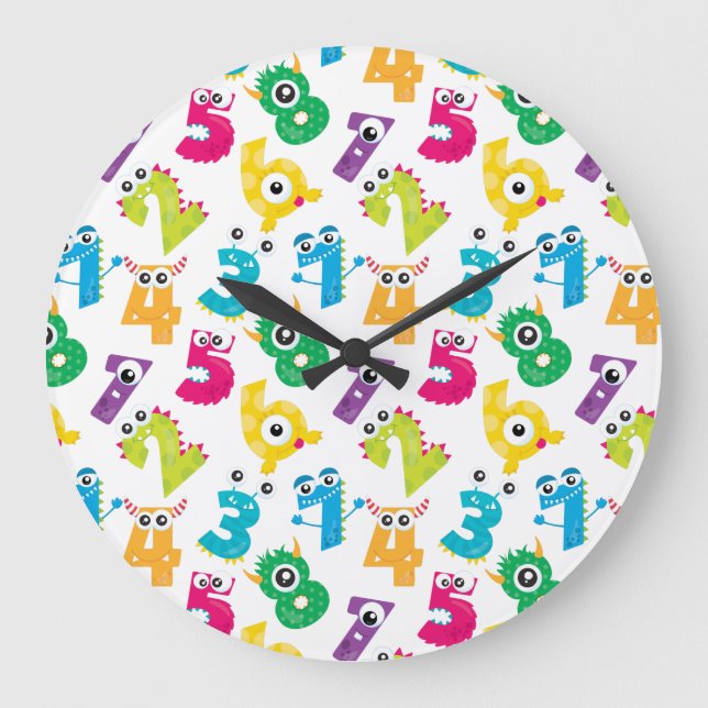 Relógio Grande Cartoon Funky Monster Numbers Math School Standard (Frente)