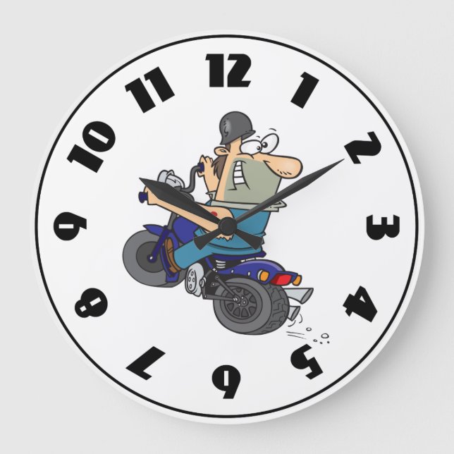 Relógio Grande Cartoon Man On A Motorcycle Clock (Frente)