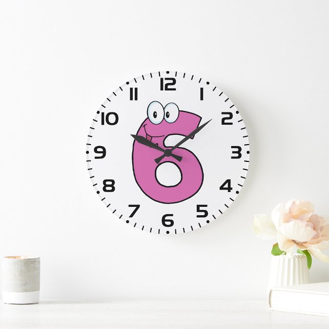 Relógio Grande Cartoon Número 6 Diversão Roxo Sorrindo Seis (Criador carregado)