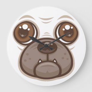 Relógio Grande Cartoon Pug Mug Puppy Dog Face