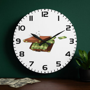 Relógio Grande Cartoon Suitcase Cheio de Money Cash Bundles