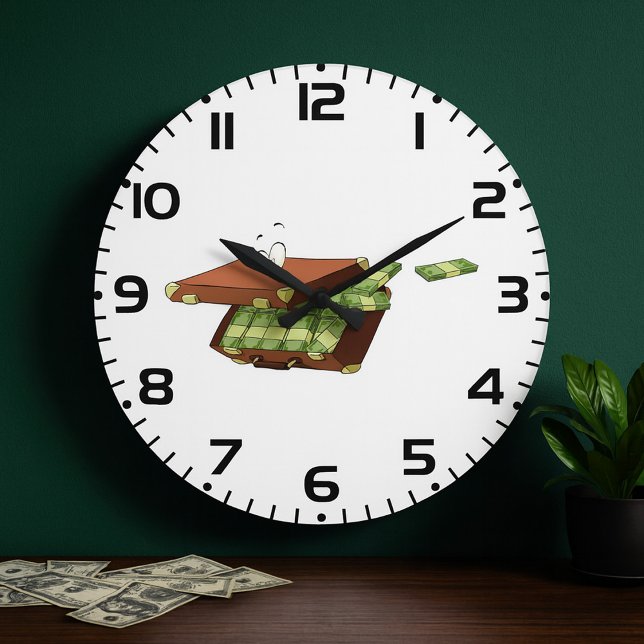 Relógio Grande Cartoon Suitcase Cheio de Money Cash Bundles (Criador carregado)