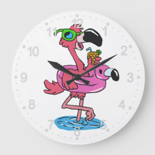 Relógio Grande Cartum de Verão Flamingo  escolher cor de fundo