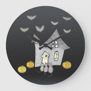 Relógio Grande Casa De Halloween, Gatos Pretos, Morcegos