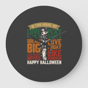 Relógio Grande Casa Feliz Halloween Monstros Teias de Aranha