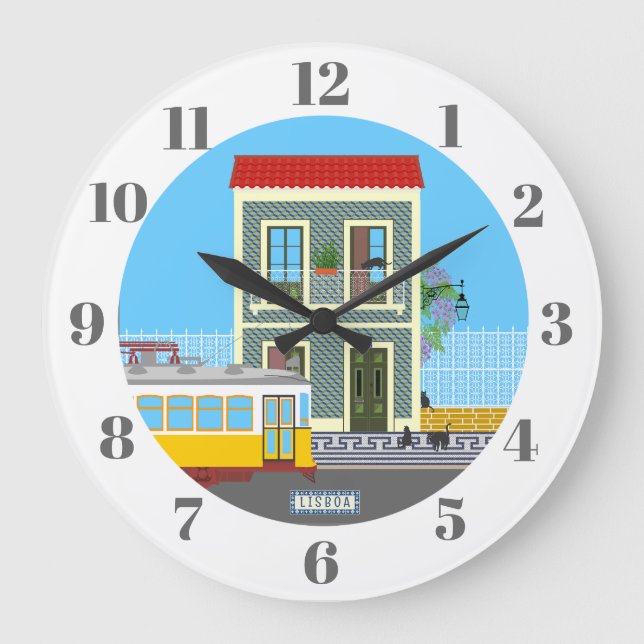 Relógio Grande Casa velha de Lisboa com gatos e elétrico amarelo (Frente)