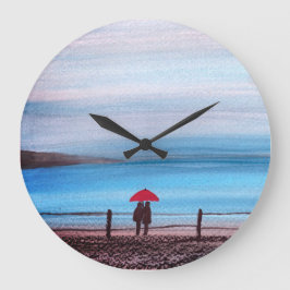 Relógio Grande Casal apaixonado de guarda-chuva vermelha Aniversá