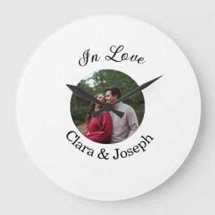 Relógio Grande Casal apaixonado foto circular nome casamento româ
