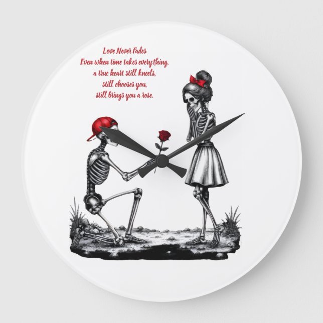 Relógio Grande Casal de Esqueletos Amor Nunca Desvanece (Frente)