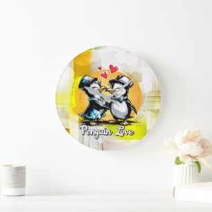 Relógio Grande Casal de Pinguins Charmosos