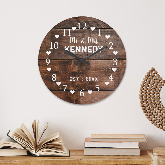 Relógio Grande Casamento De Madeira Com Casamento De Madeira Marr (Rustic Brown Weathered Wood Wedding Large Clock
)