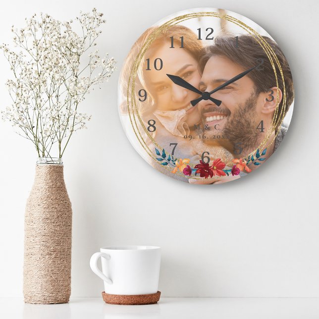 Relógio Grande Casamento de Monograma de Foto Elegante (Criador carregado)