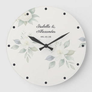 Relógio Grande Casamento Floral Elegante em Aquarela Personalizad