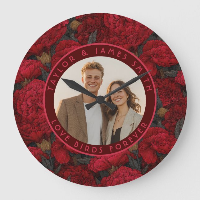Relógio Grande Casamento Florestal Inspirado em Cravos Customizad (Frente)