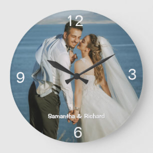 Relógio Grande Casamento Minimalista de Um Casal Nome Foto