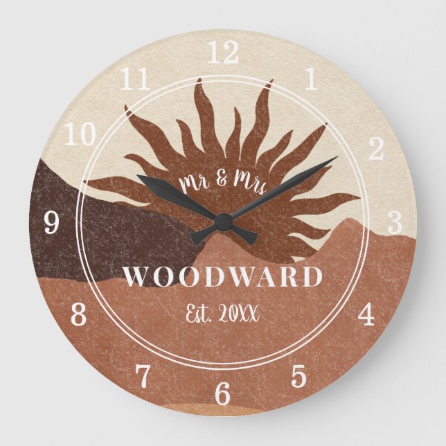 Relógio Grande Casamento Rustic Boho Monogramed Recém-casado (Frente)