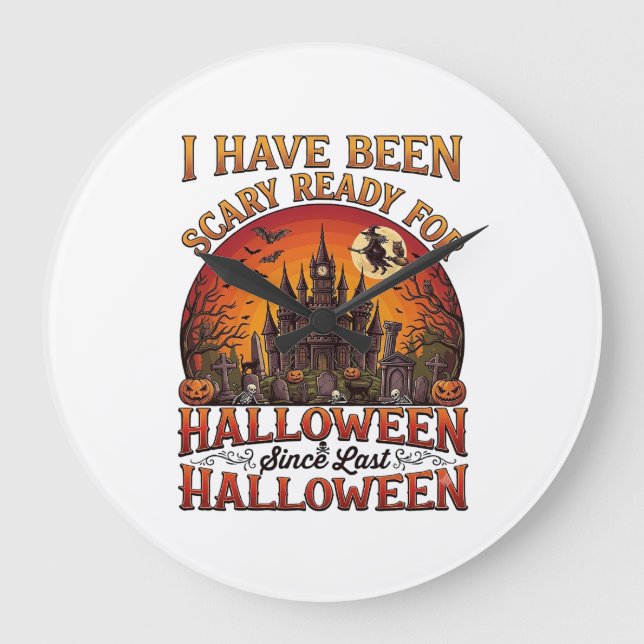Relógio Grande Castelo Assombrado de Halloween Pronto e Assustado (Frente)