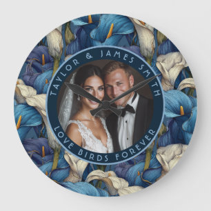 Relógio Grande Casual Blue Calla Lilies Casamento Moderno