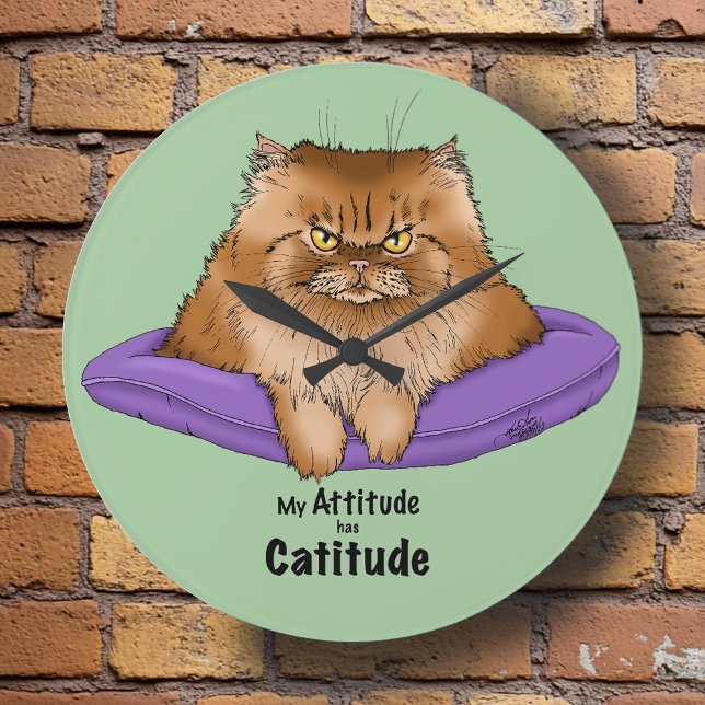 Relógio Grande Cat Attitude Engraçada (Criador carregado)