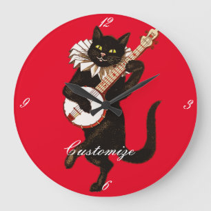Relógio Grande Cat tocando Banjo Thunder_Cove Classic