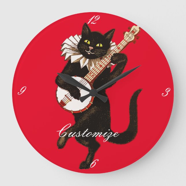 Relógio Grande Cat tocando Banjo Thunder_Cove Classic (Frente)