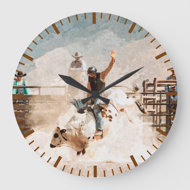 Relógio Grande Cavalgada de Touro de Rodeio Rústico Ocidental (Frente)