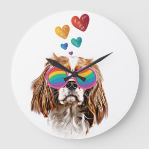 Relógio Grande Cavalier King Cachorro com Corações Dia dos Namora
