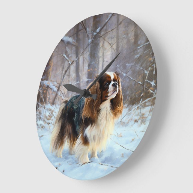Relógio Grande Cavalier King Charles Spaniel Deixe Nevar Natal  (Ângulo)