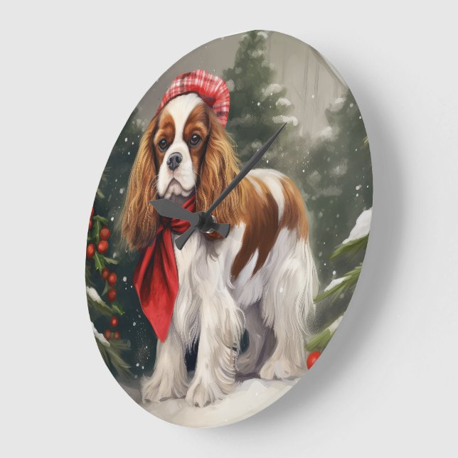 Relógio Grande Cavalier King Charles Spaniel Dog Natal (Ângulo)