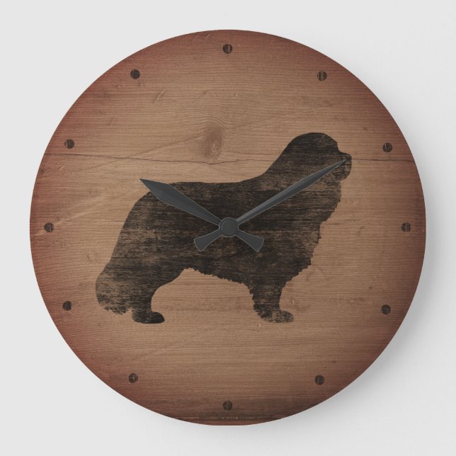 Relógio Grande Cavalier King Charles Spaniel Silhouette Rustic (Frente)