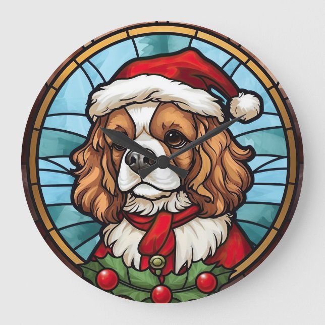Relógio Grande Cavalier King Charles Spaniel Vidro Natal (Frente)