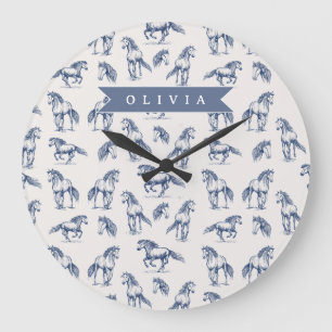 Relógio Grande Cavalo Azul Vintage Personalizado Clássico Country