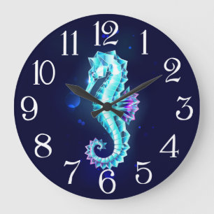 Relógio Grande Cavalo de Gelo Cristal em Fundo Azul