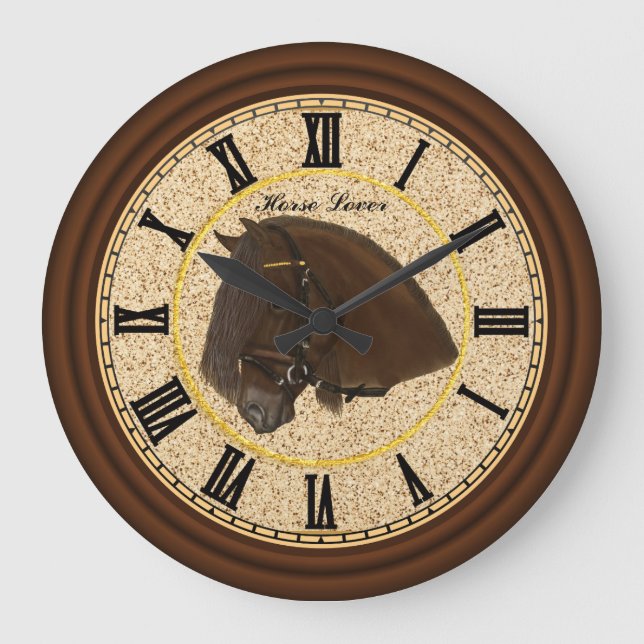 Relógio Grande Cavalo de Rascunho Frísia com números negros (Frente)