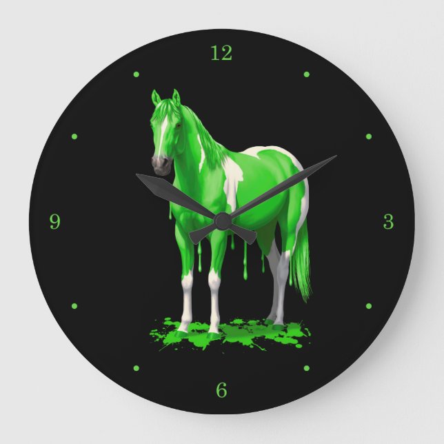 Relógio Grande Cavalo de Tintas Molhadas, Com Coloração Verde Neo (Frente)
