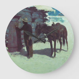 Relógio Grande Cavalo e vaqueiro de inverno neve