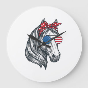 Relógio Grande Cavalo Patriótico Com Óculos De Sol De Bandeira Vi