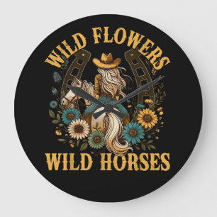 Relógio Grande Cavalos Florais Selvagens 2026 Artísticos