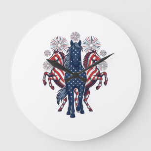 Relógio Grande Cavalos Patrióticos Desenho Vetorial de Fogos de A