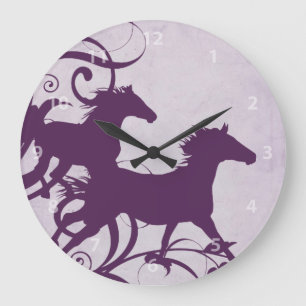 Relógio Grande Cavalos selvagens roxos